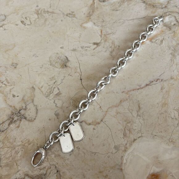 Gucci 925 Sterling Silver Double Dog Tag Solid Oval Rolo Link Bracelet Unisex - Picture 7 of 11
